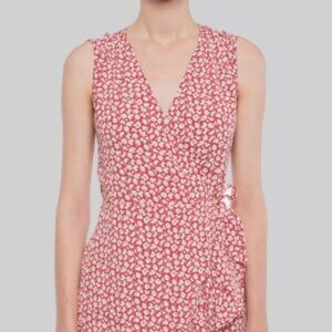 All Saints Red and White Flowered Wrap Mini Dress - Size M